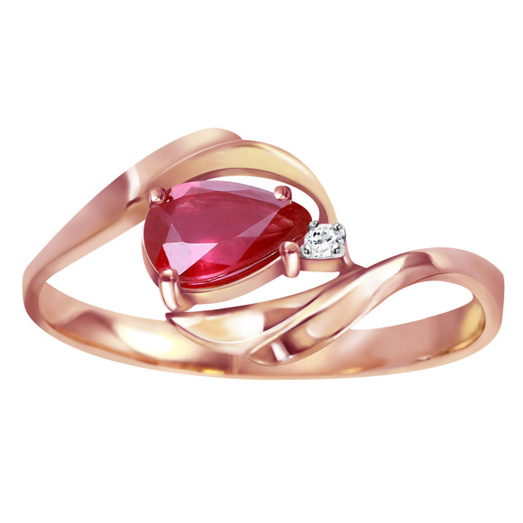 Galaxy Gold Products Jewelry - 14K. SOLD GOLD RING WITH NATURAL DIAMOND & RUBY (Rose Gold)